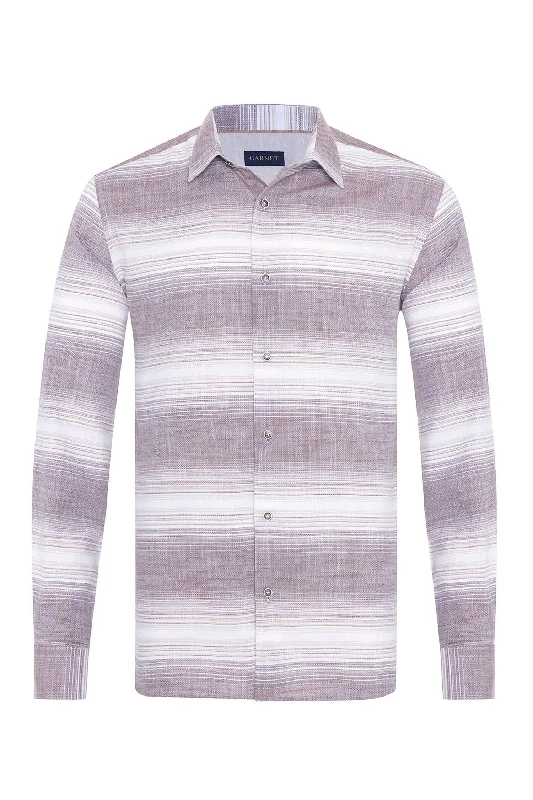 Stylish Asymmetrical Button-Down Shirt for Modern Appeal-Cross Striped Linen Blend Shirt