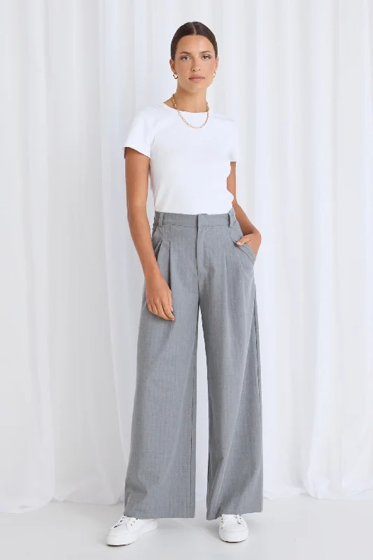 Premium Tailored Pants for Formal Occasions-Vice Grey Pinstripe Pleat Front Manstyle Wide Leg Pant