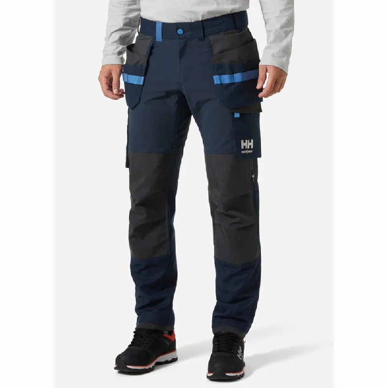 Eco-Friendly Organic Cotton Pants for Sustainable Wear-Helly Hansen 77405 Oxford 4-Way Stretch Construction Work Pant Trouser BLUE