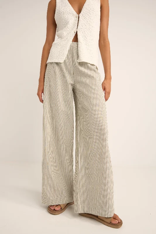 Durable Work Pants for Labor and Construction Jobs-Valley Stripe Wide Leg Pant Ivy