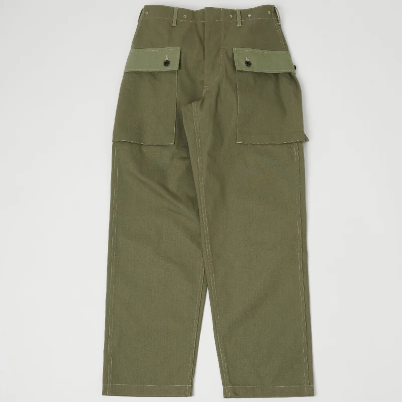 Elegant Satin Pants for Dressy Occasions-Warehouse & Co 1097 USMC Herringbone Monkey Pant - Olive Drab