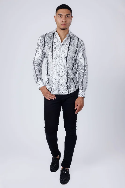 Comfortable Button-Down Shirt for Work Days-Blushwrap Rhinestone Long Sleeve Shirt