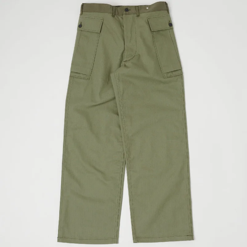 Comfortable Bootcut Jeans for Everyday Wear-Warehouse & Co 1098 U.S. Army Herringbone Pant - Olive Drab