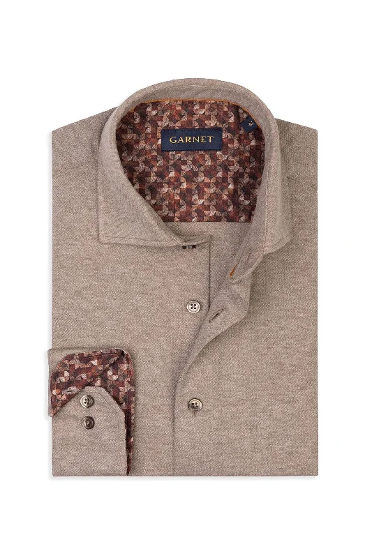 Premium Cotton Button-Down Shirt for Luxurious Feel-Melange Twill Knit Shirt