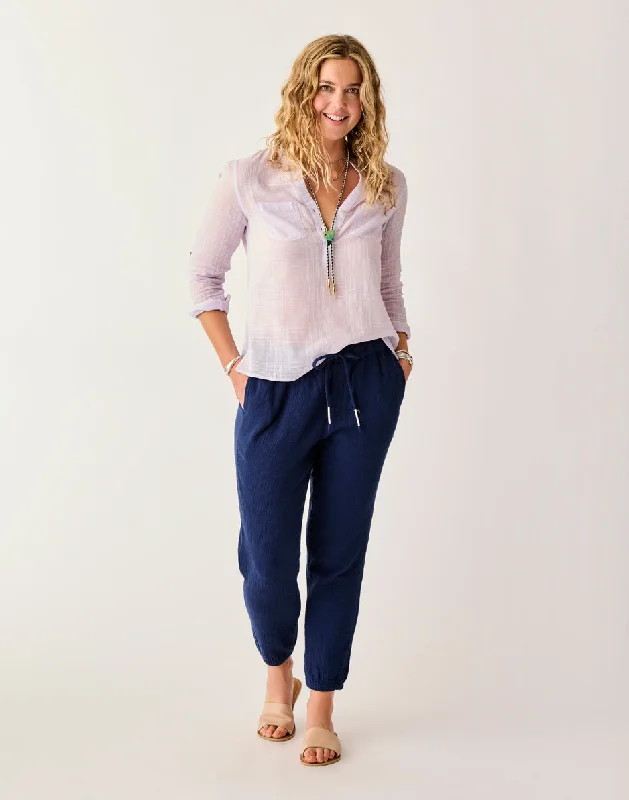 Professional Suit Pants for Formal Events-Calista Gauze Pant: Navy