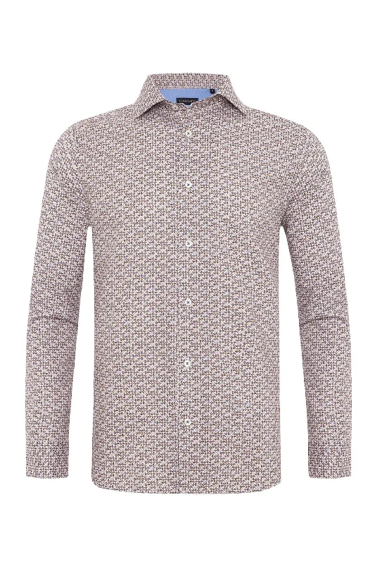 Classic Blue Button-Down Shirt for Office-Ready Look-Roll Up Collar Paisley Print Shirt