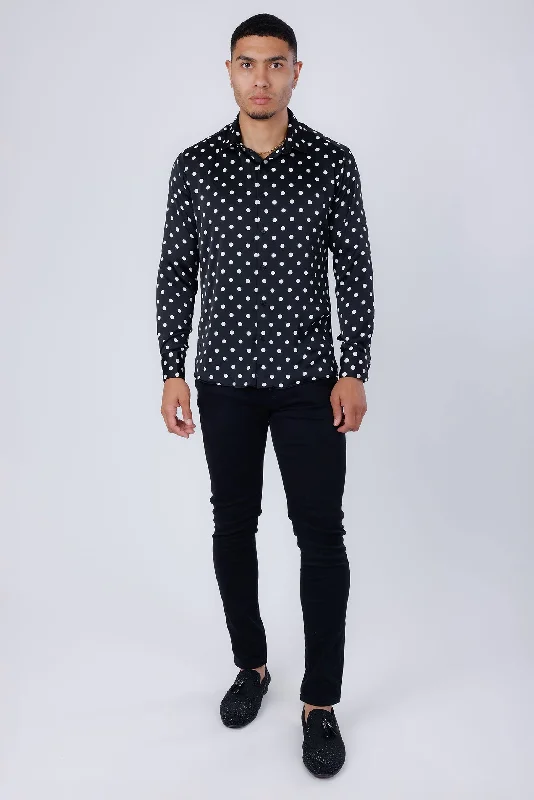 Stylish Asymmetrical Button-Down Shirt for Modern Appeal-Delhi Polka Dots Long Sleeve Shirt