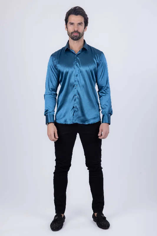 Button-Down Shirt with Contrast Collar for Stylish Look-LUST FOR LIFE Long Sleeve Shirt