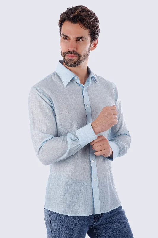 Casual Button-Down Shirt with Roll-Up Sleeves-Smart Buzz Long Sleeve Shirt