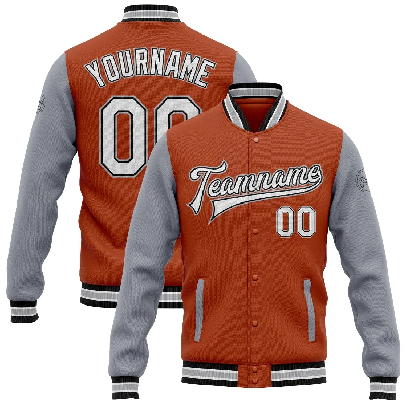 Lightweight Stretch Jacket for Outdoor Activities-Custom Texas Orange White Black-Gray Bomber Full-Snap Varsity Letterman Two Tone Jacket