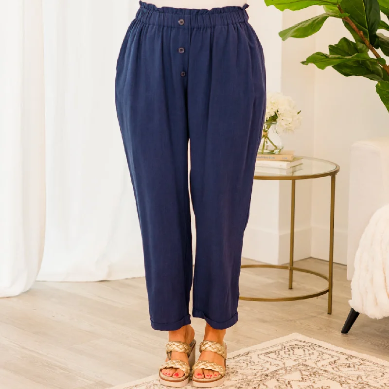 Stretch Denim Pants for Added Comfort and Fit-We're Not Done Pants, Navy