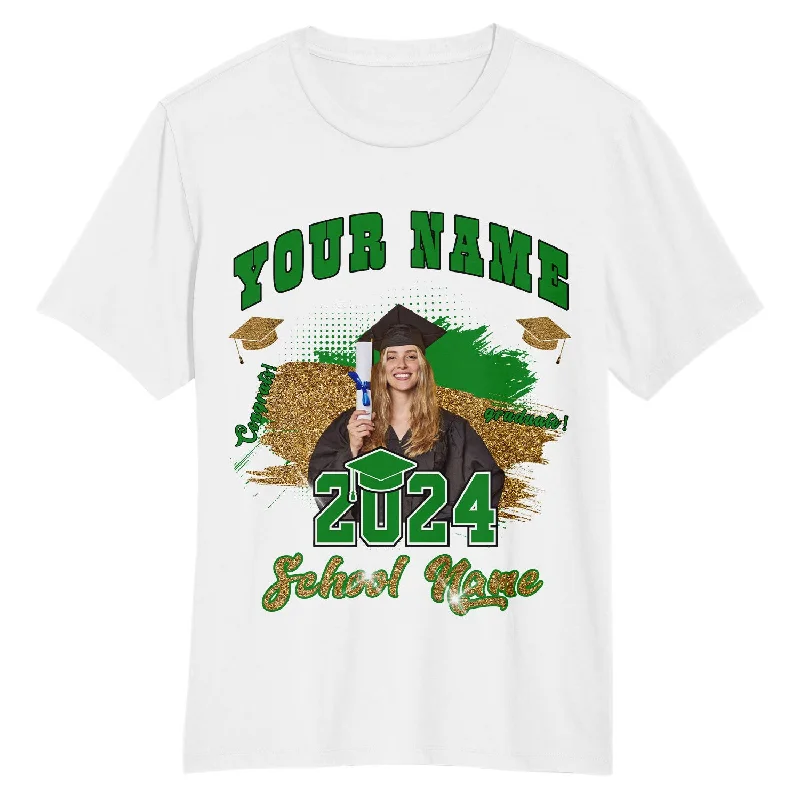 Lightweight T-Shirt for Warm Weather-Custom White Grass Green-Black 3D Graduation Performance T-Shirt