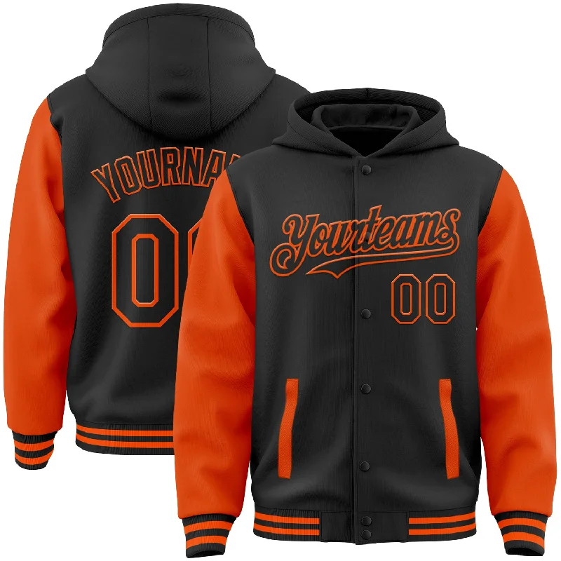 Stylish Zip Hoodie for Athleisure Looks-Custom Black Orange Bomber Full-Snap Varsity Letterman Two Tone Hoodie Jacket