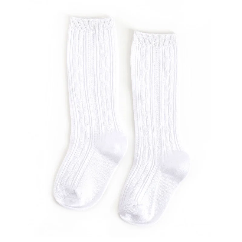 Comfortable Daily Wear Socks for Men and Women-White Cable Knit Knee High Socks