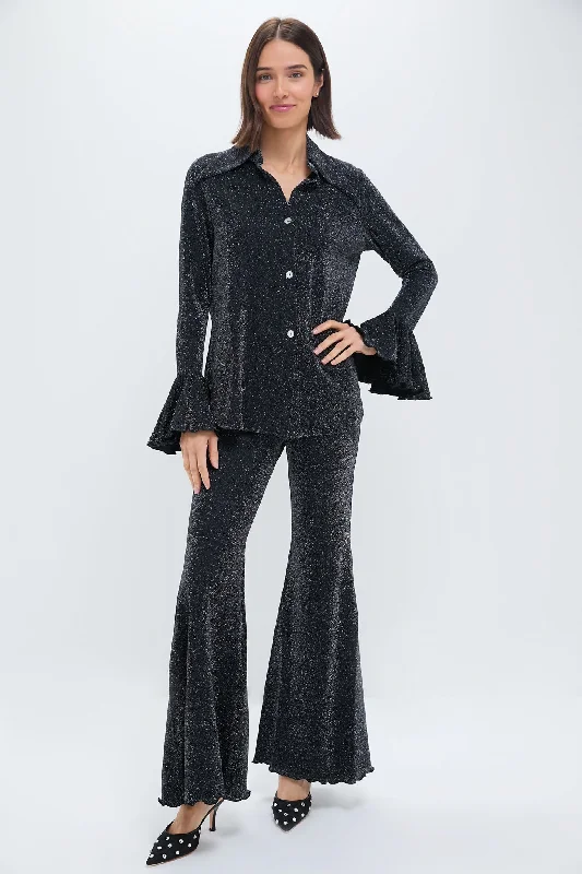 Elegant Pleated Pants for Special Events-Black Cosmos Lurex Lounge Suit with Pants