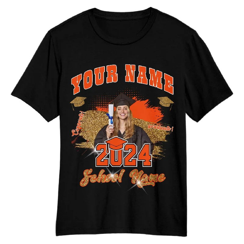 Soft Organic Cotton T-Shirt for Eco-Friendly Fashion-Custom Black Orange-White 3D Graduation Performance T-Shirt