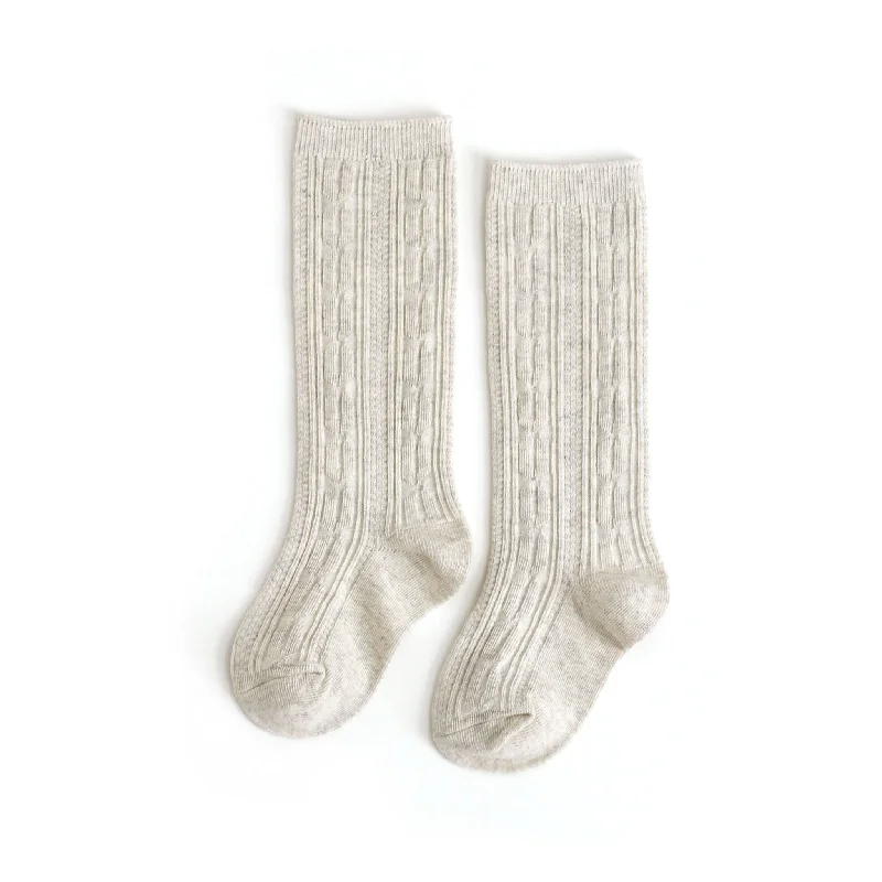 Stylish Striped Socks for Versatile Fashion-Heathered Ivory Cable Knit Knee High Socks