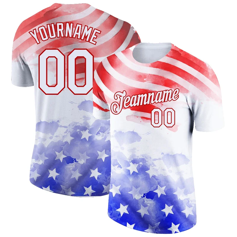 Athletic T-Shirt for Sports and Training-Custom White Red-Royal 3D American Flag Patriotic Performance T-Shirt