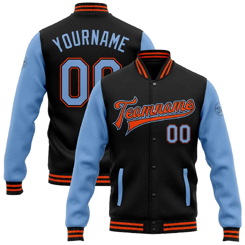 Classic Wool Coat Jacket for Timeless Style-Custom Black Light Blue-Orange Bomber Full-Snap Varsity Letterman Two Tone Jacket