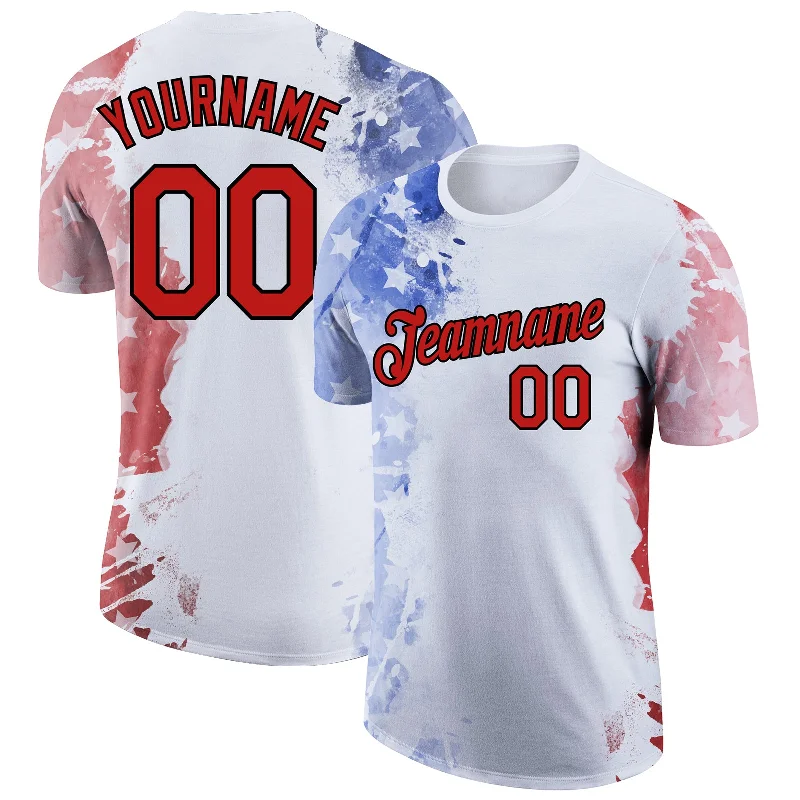 Classic Henley T-Shirt for Casual Wear-Custom White Red-Black 3D American Flag Patriotic Performance T-Shirt