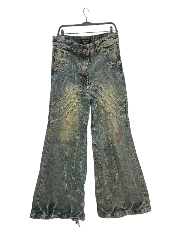 Fashionable Bootcut Pants for Retro Style-NO FAITH STUDIOS /Pants/M/Denim/IDG/Distressed/Border/MEGA BAGGY GRUNGE RAVE PANTS