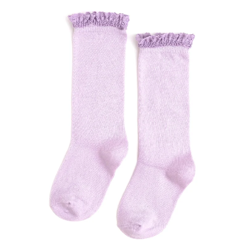 Retro Vintage Style Socks for Classic Looks-Lilac Lace Top Knee High Socks