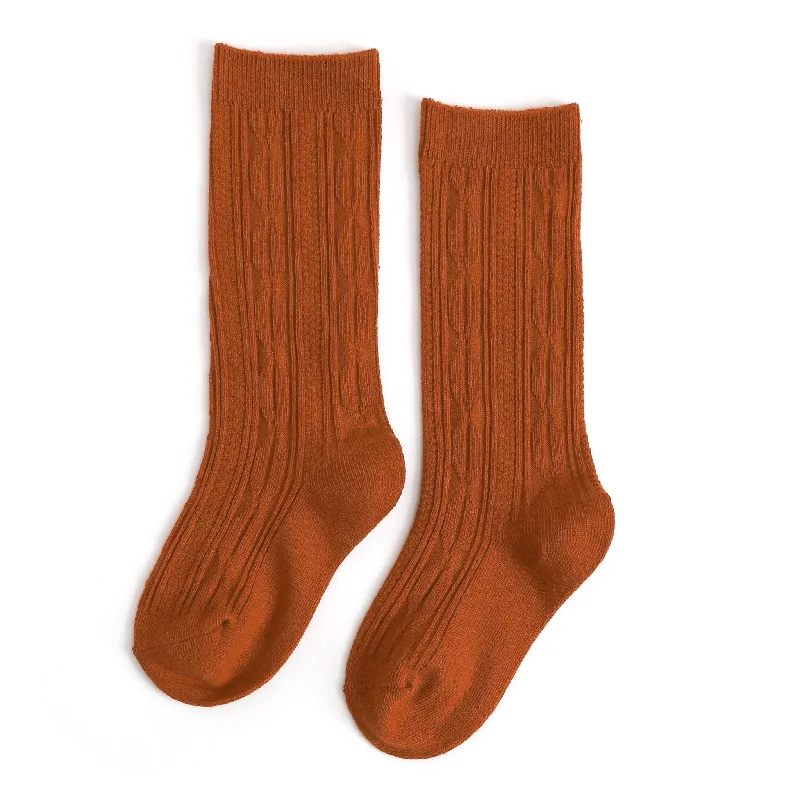 Performance Sports Socks for Intense Workouts-Pumpkin Spice Cable Knit Knee High Socks