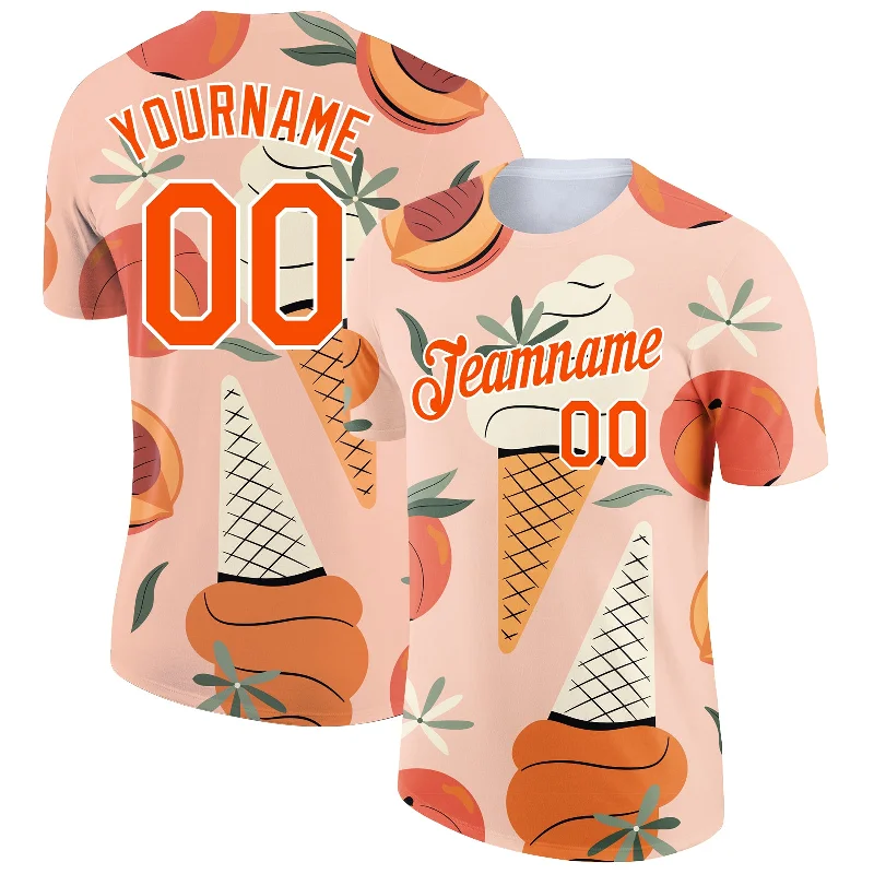 Fashionable Printed T-Shirt for Bold Statements-Custom Medium Pink Orange-White 3D Pattern Design Summer Holiday Ice Cream And Fruit Performance T-Shirt