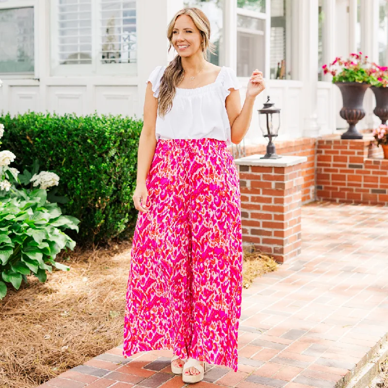 Lightweight Capri Pants for Casual Summer Wear-Milan Bound Pants, Magenta Mix