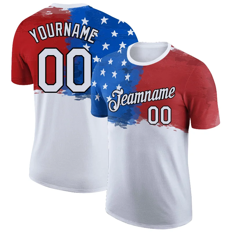 Comfortable Basic T-Shirt for Layering-Custom White Red Royal-Black 3D American Flag Patriotic Performance T-Shirt