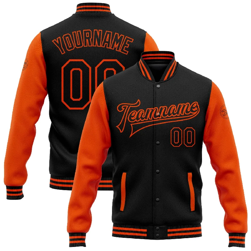 Lightweight Soft-Shell Windbreaker for Sports-Custom Black Orange Bomber Full-Snap Varsity Letterman Two Tone Jacket