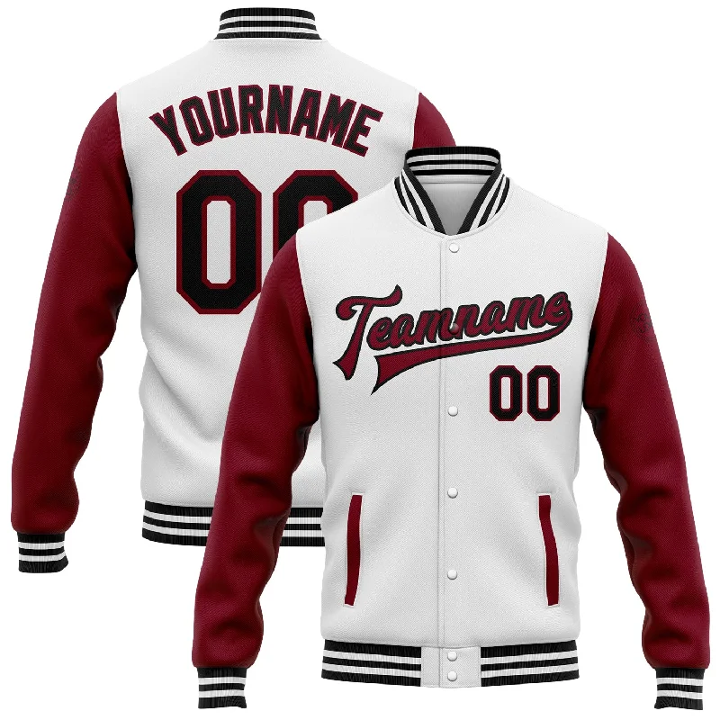 Stylish Utility Jacket for Casual Outfits-Custom White Black-Crimson Bomber Full-Snap Varsity Letterman Two Tone Jacket