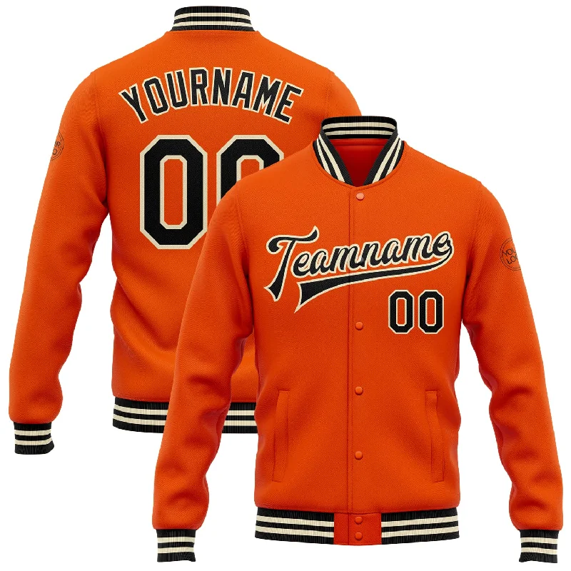 Athletic Wear Jacket for Running and Jogging-Custom Orange Black-Cream Bomber Full-Snap Varsity Letterman Jacket