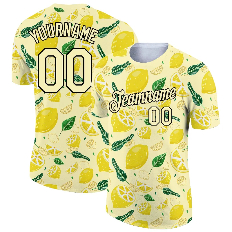 High-Quality Cotton T-Shirt for Long-Lasting Wear-Custom Yellow Black 3D Pattern Design Summer Holiday Flower And Fruit Performance T-Shirt