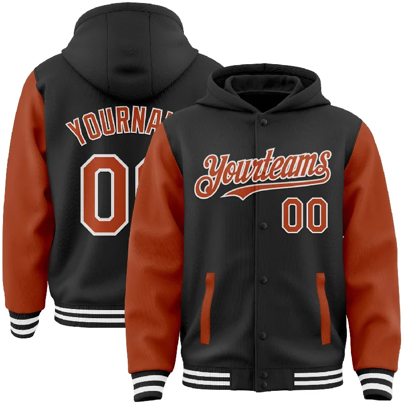 Comfortable Hoodie with a Relaxed Fit-Custom Black Texas Orange-White Bomber Full-Snap Varsity Letterman Two Tone Hoodie Jacket