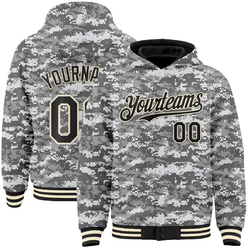 Cozy Hoodie with a Soft Lining for Extra Comfort-Custom Camo Black-Cream 3D Bomber Full-Snap Varsity Letterman Salute To Service Hoodie Jacket