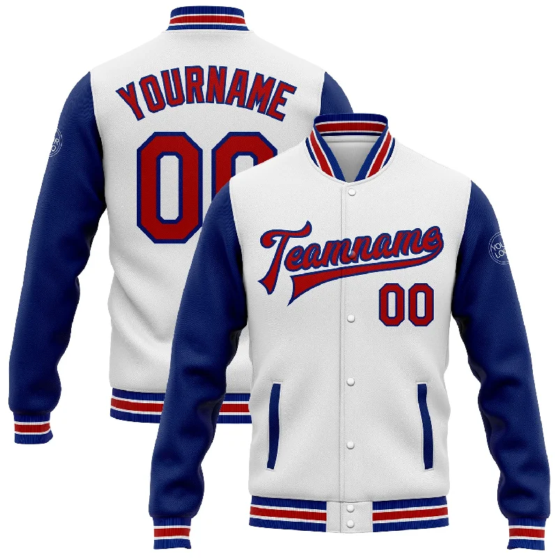 Lightweight Windbreaker Jacket for Outdoor Fun-Custom White Red-Royal Bomber Full-Snap Varsity Letterman Two Tone Jacket