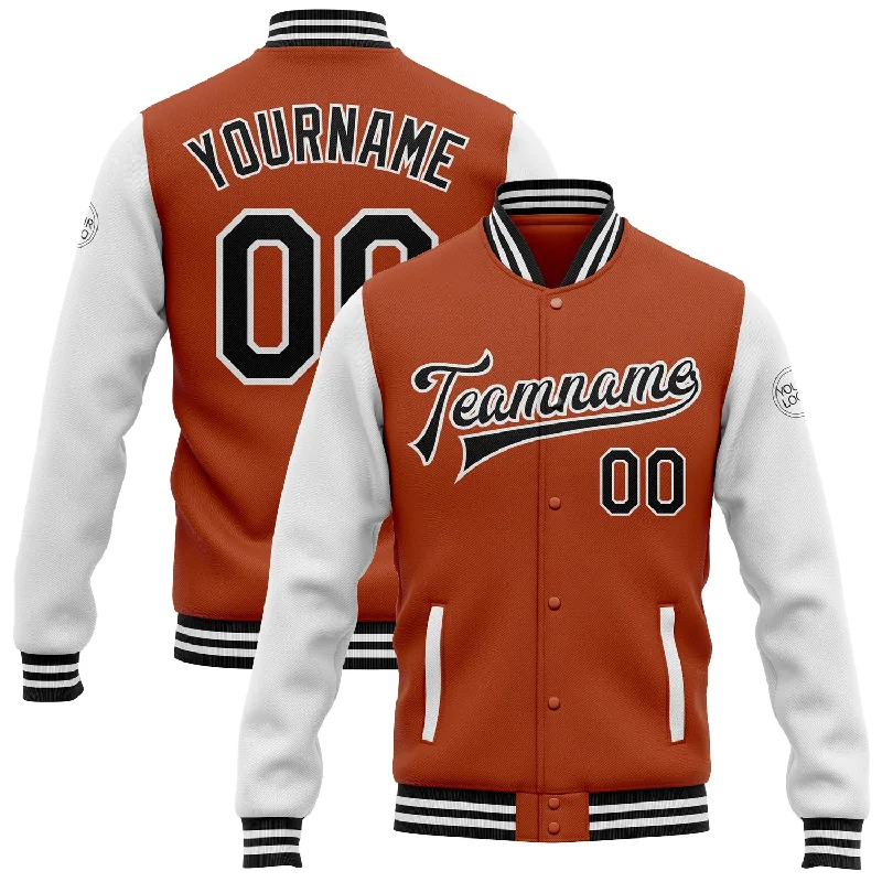 Performance Zip-Up Jacket for Running or Cycling-Custom Texas Orange Black-White Bomber Full-Snap Varsity Letterman Two Tone Jacket