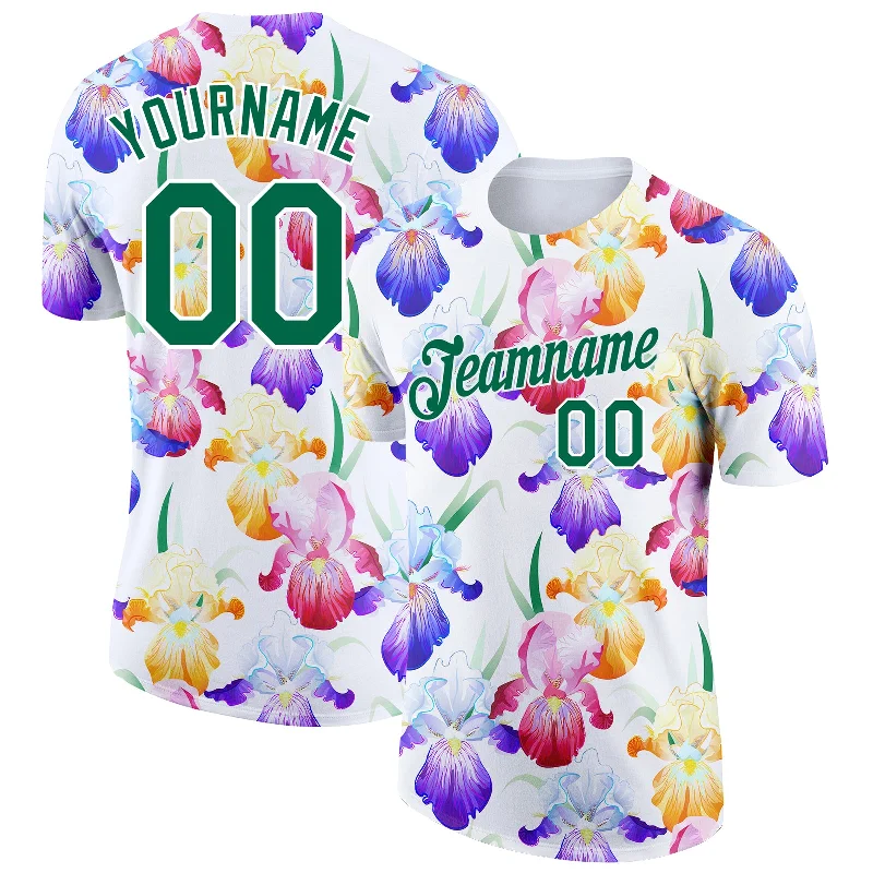 Fashionable Oversized T-Shirt for Trendy Vibes-Custom White Kelly Green 3D Pattern Design Flowers Performance T-Shirt