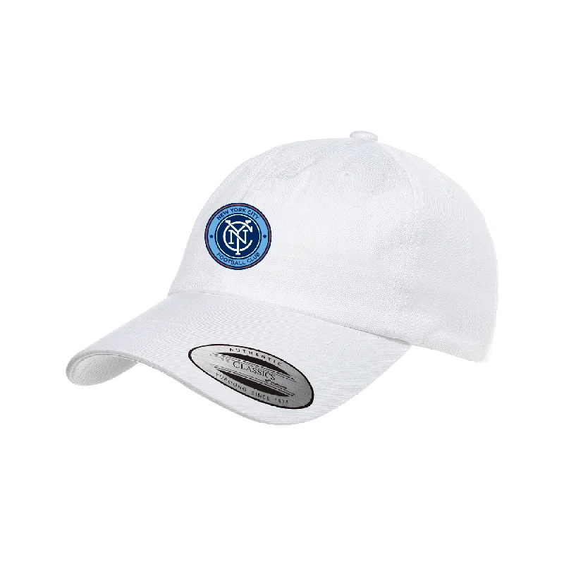 Fashionable Straw Fedora Hat for Beach Days-NYCFC Girls Program Yupoong Cotton Twill Dad Cap White