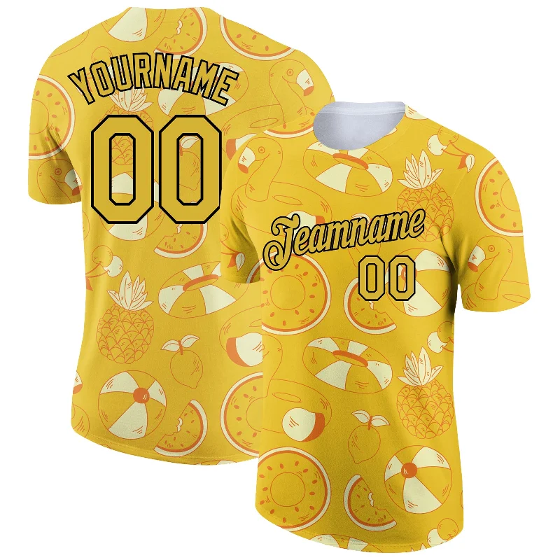 Durable T-Shirt for Heavy Use-Custom Yellow Black 3D Pattern Design Summer Holiday Fruit Performance T-Shirt