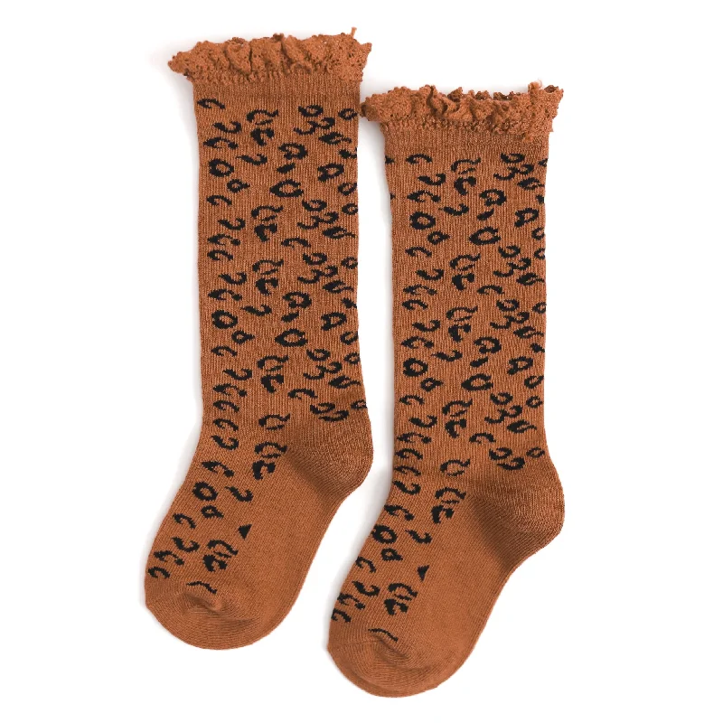 Funky Socks for Matching Outfits-Leopard Lace Top Knee High Socks