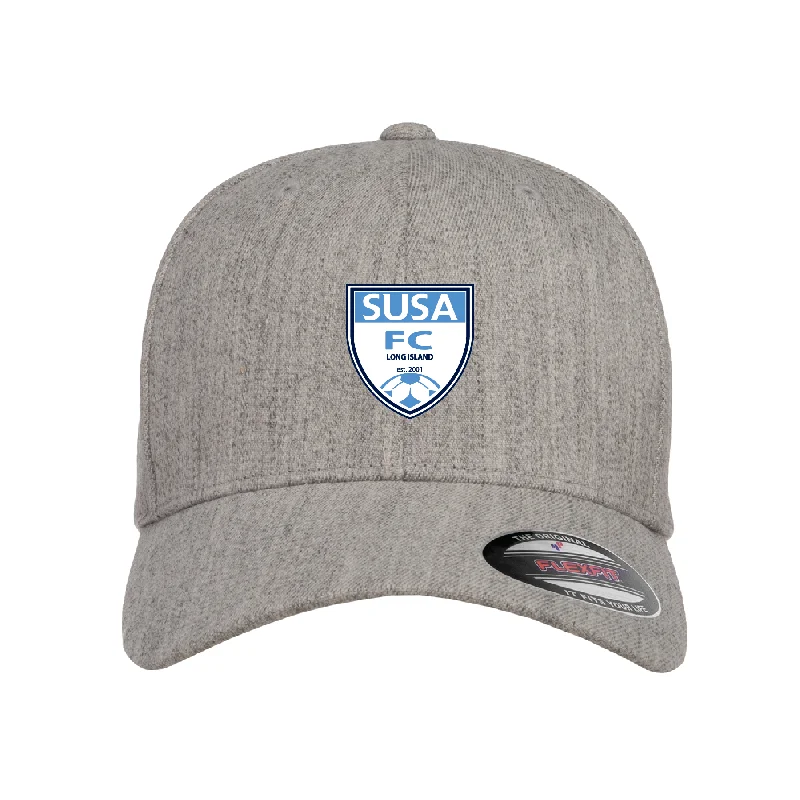 Casual Snapback Hat for Everyday Wear-SUSA Flexfit Wool Blend Fitted Cap Heather Grey