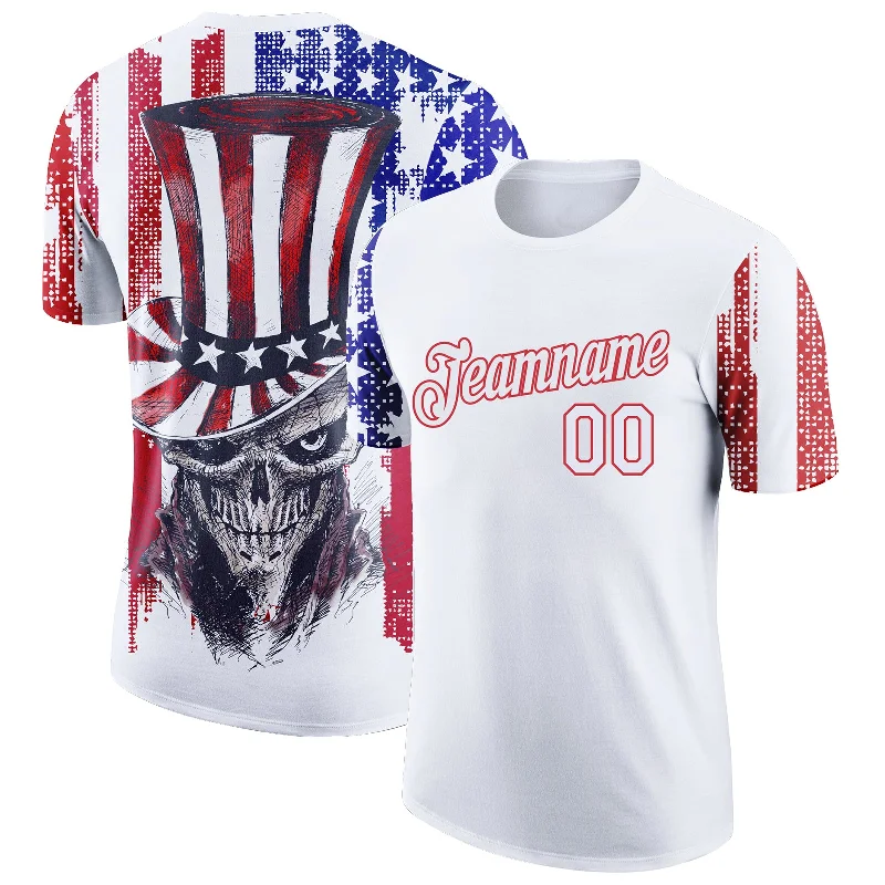 Slim Fit T-Shirt for a Sleek Appearance-Custom White Red-Royal 3D American Flag Skull Patriotic Performance T-Shirt