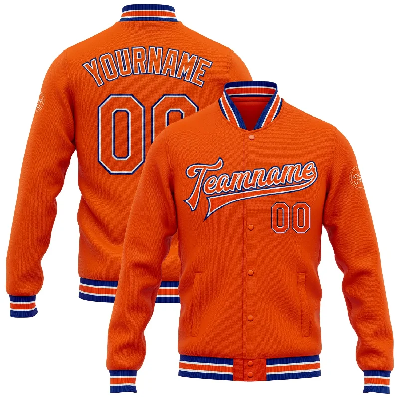 Stylish Checked Wool Jacket for Cozy Looks-Custom Orange White-Royal Bomber Full-Snap Varsity Letterman Jacket