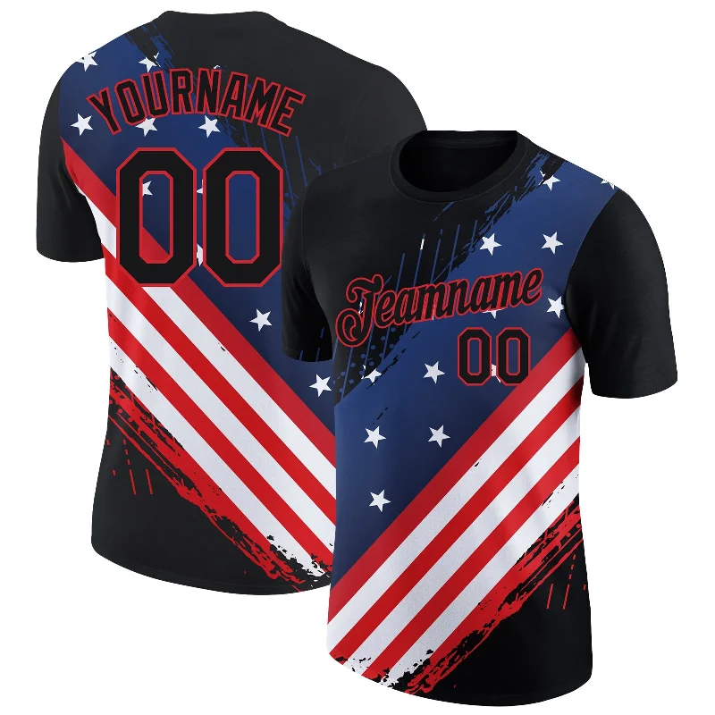 Fashionable Printed T-Shirt for Bold Statements-Custom Black Red-Royal 3D American Flag Patriotic Performance T-Shirt