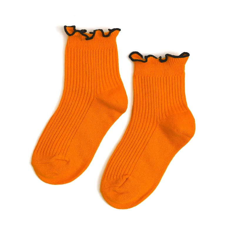 High-Performance Running Socks for Speed and Endurance-Ribbed Lettuce Trim Midi Socks - Orange/Black