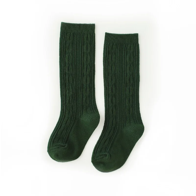 Soft Slip-On Socks for Relaxed Comfort-Forest Green Cable Knit Knee High Socks