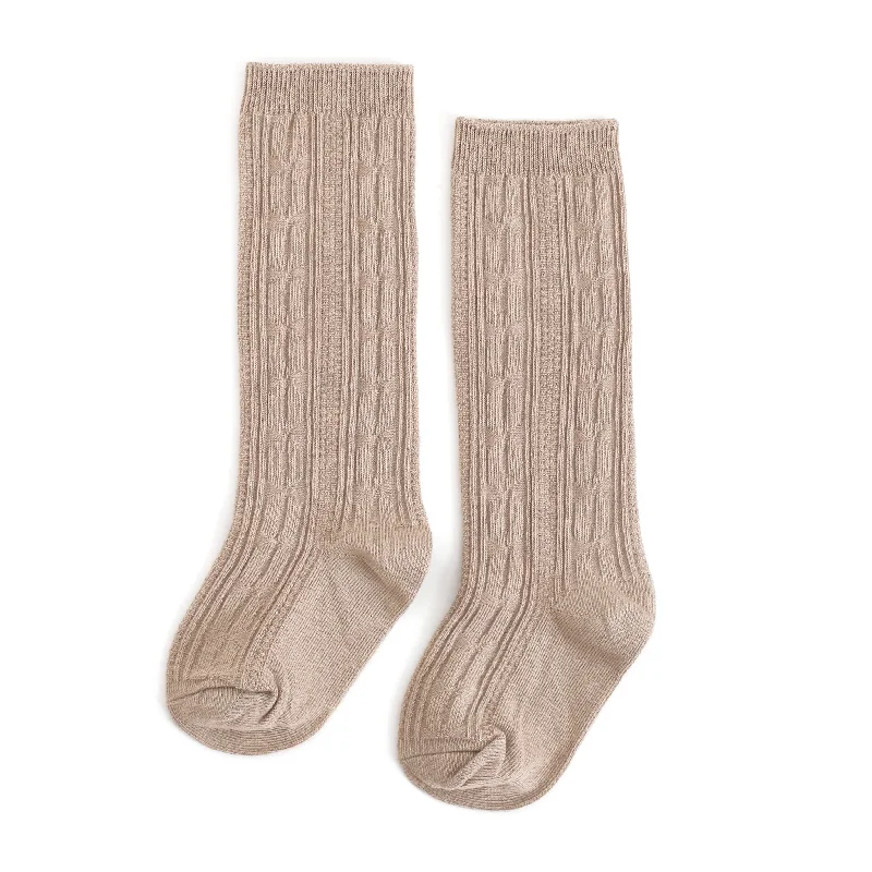 Breathable Sports Socks for All-Day Comfort-Oat Cable Knit Knee High Socks