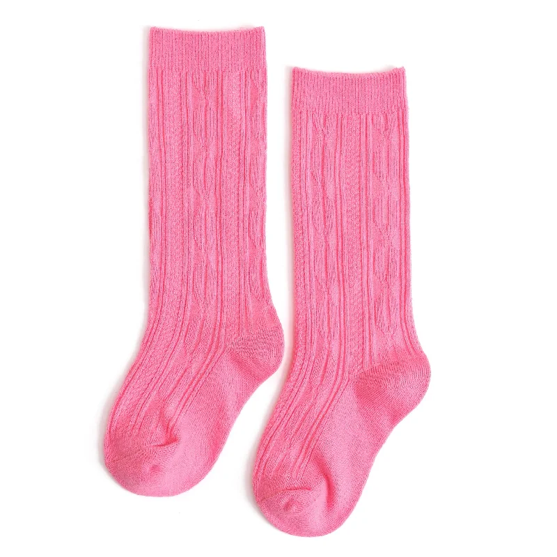 Soft Wool Socks for Long Treks-Taffy Cable Knit Knee High Socks